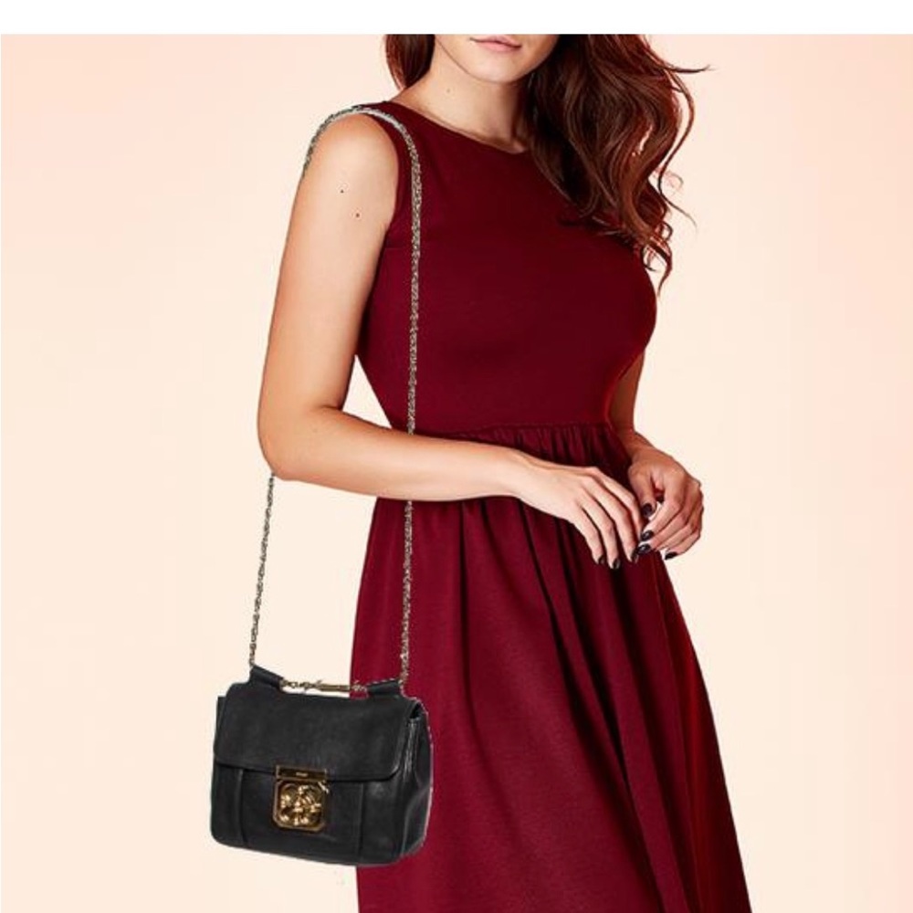 Chloe black leather with gold hardware turn lock crossbody bag